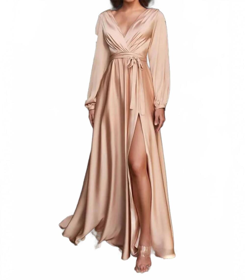 NEW CINDERELLA DIVINE kendra long sleeve satin dress in nude